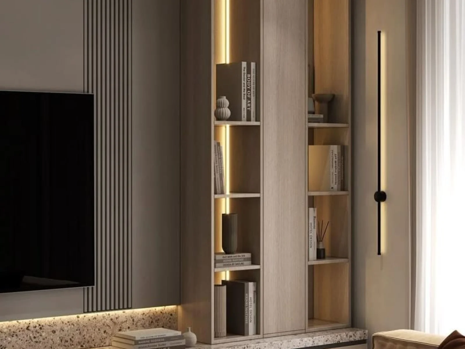 ديكور شاشة تلفاز مع بديل الرخام